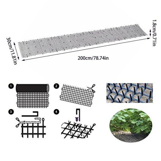 Black wire mesh barrier mat, long roll with size indicators