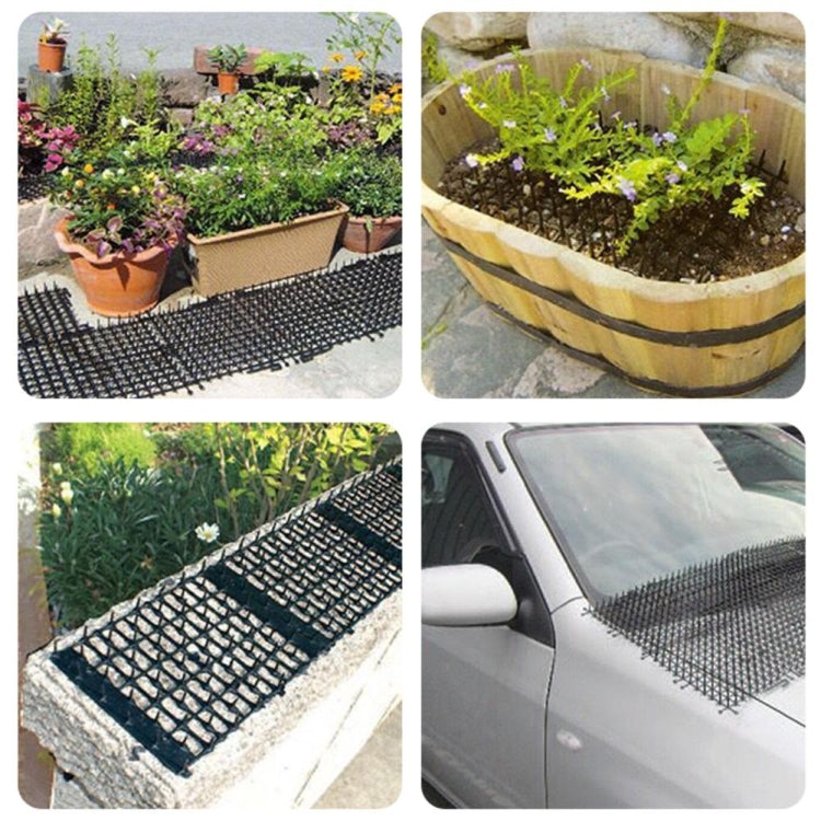 Black wire mesh barrier panels edging a flower bed planter