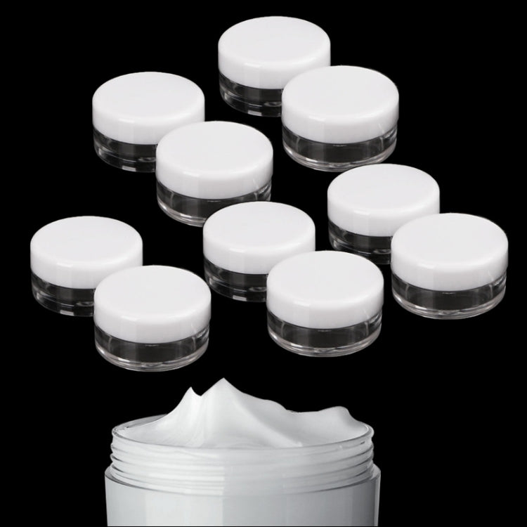 Mini 5ml cosmetic cream jars, white lids, clear plastic (10-pack)