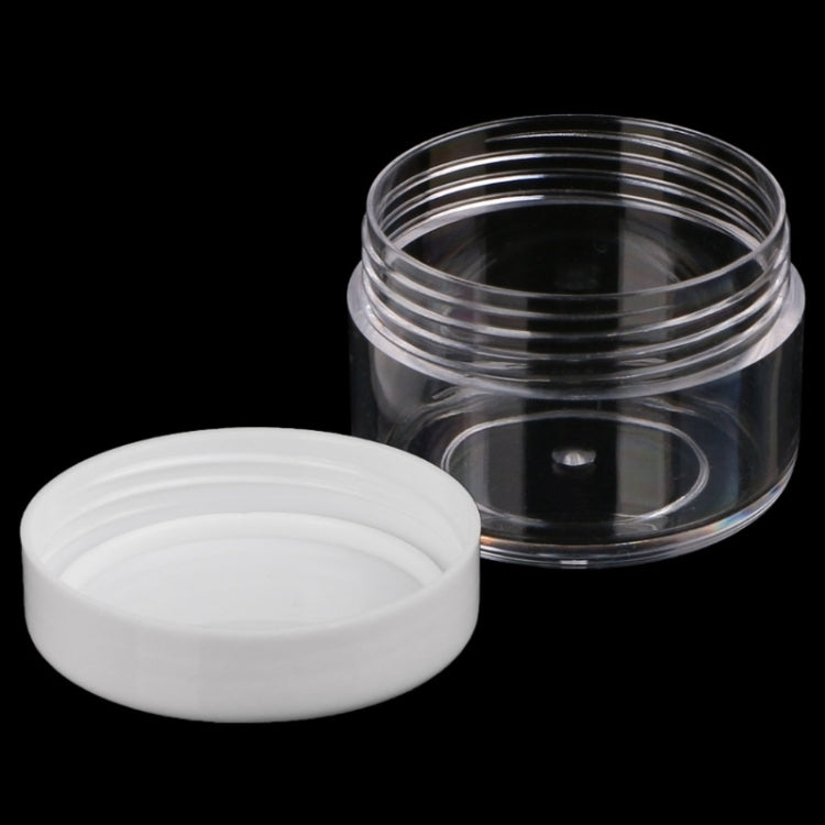 Mini 5ml cosmetic cream jar with white lid and clear plastic base