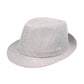 Light gray woven sun visor hat with short brim and stitched band, front view.