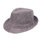 Purple-gray woven sun visor hat with short brim and stitched band, angled view.