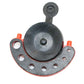 Gray suction disc and orange base with metal blade plate and mounting holes