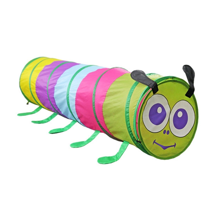 Toy crawling tunnel with cartoon bug face, black antenna, and multicolor stripes