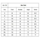 Size chart table: chest, shoulder, length, and sleeve measurements in CM