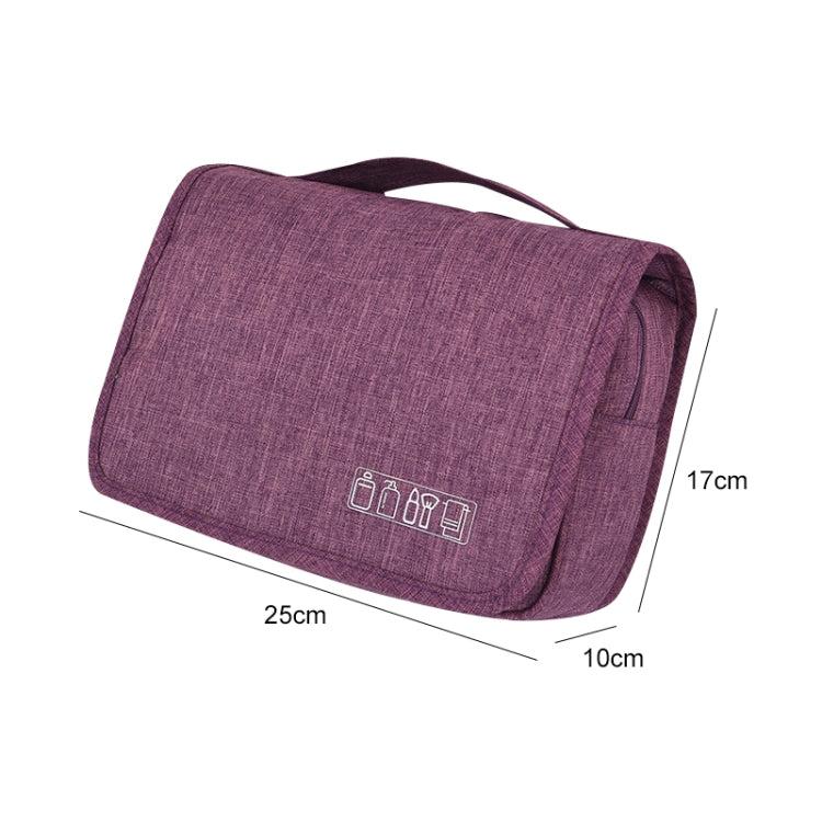 Purple fold-out travel storage bag with strap and zip front compartment