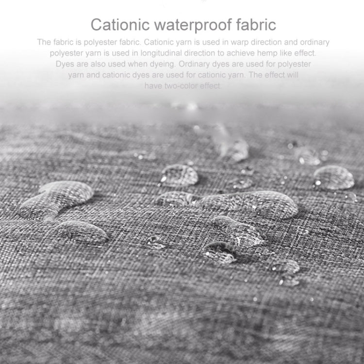 Water-resistant grey fabric close-up with visible droplet texture