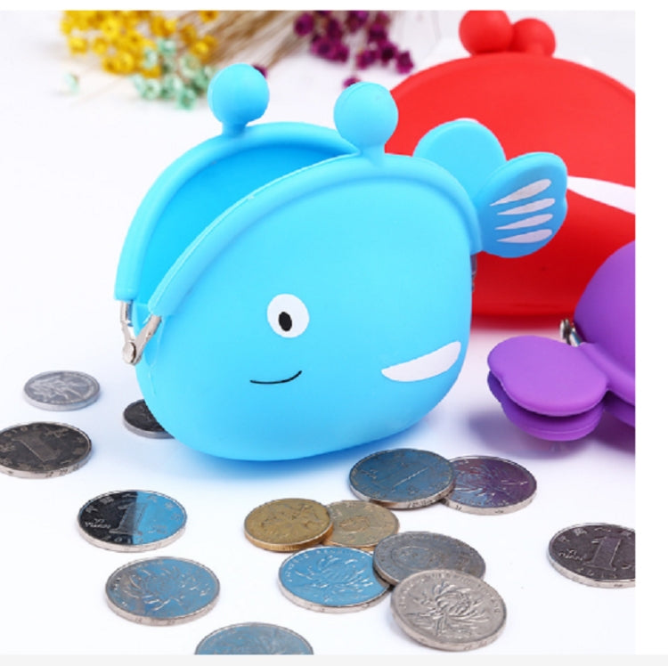 Blue fish silicone coin purse on coins, with cartoon face and side fin