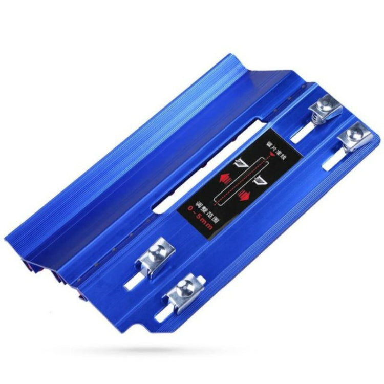 45-degree tile bevel cutter guide in blue with central sight window and four metal brackets