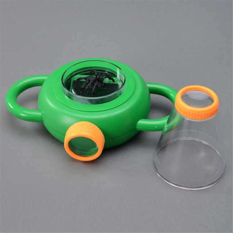 Green handheld magnifier with clear lens cone and orange end cap