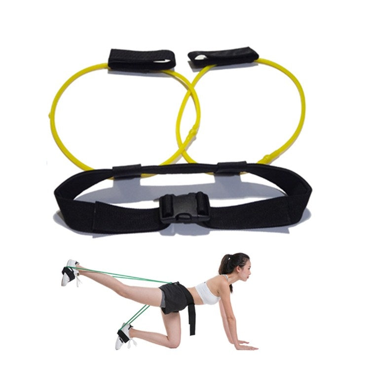 Yellow leg stretch elastic band with ankle straps and black buckle support