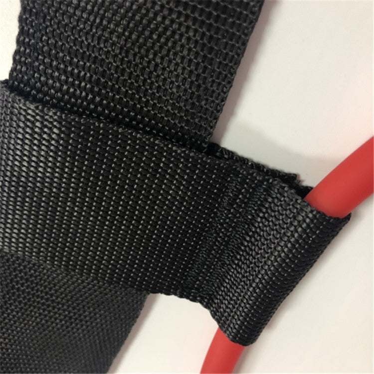 Red elastic loop with black woven ankle strap and reinforced end cuff