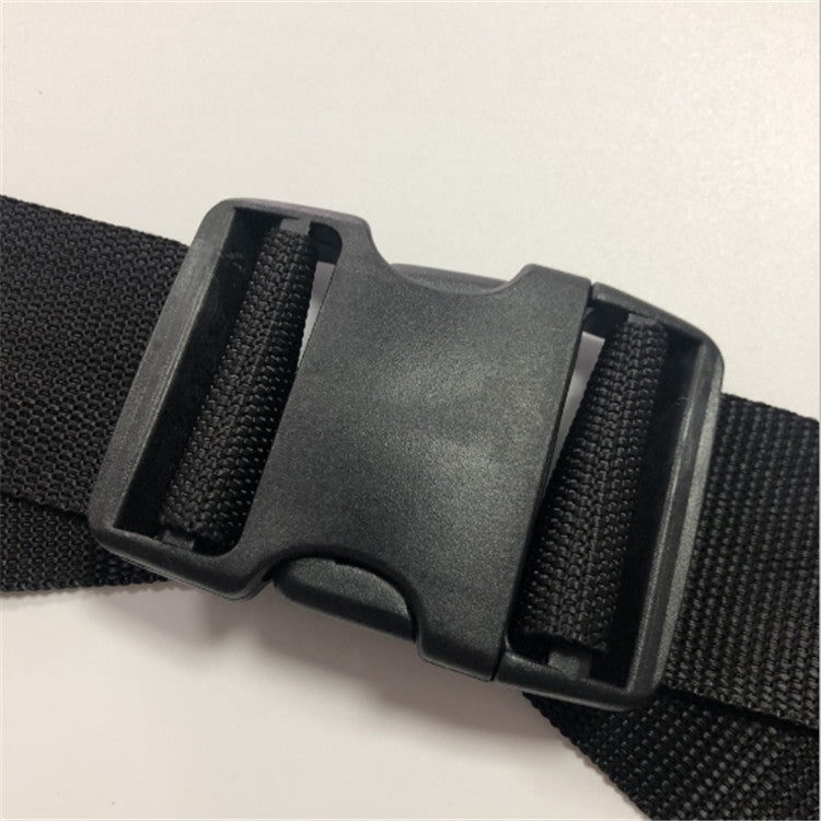 Black ankle strap buckle with woven webbing and plastic adjuster