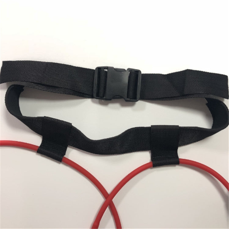 Red elastic loop with black adjustable ankle straps and buckle