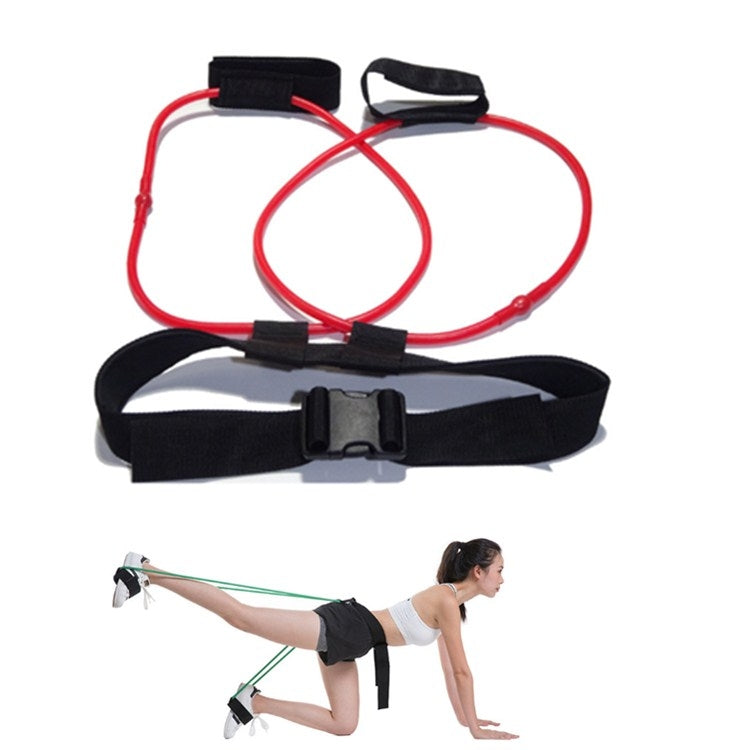 Red leg training elastic band set with ankle cuffs and black belt
