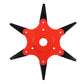 Red lawn mower grass blade attachment with six outward black blades