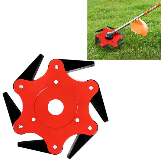Red lawn mower grass blade head with six black blades and center hole