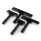 Set of black rubber ink rollers with metal brackets for print transfer