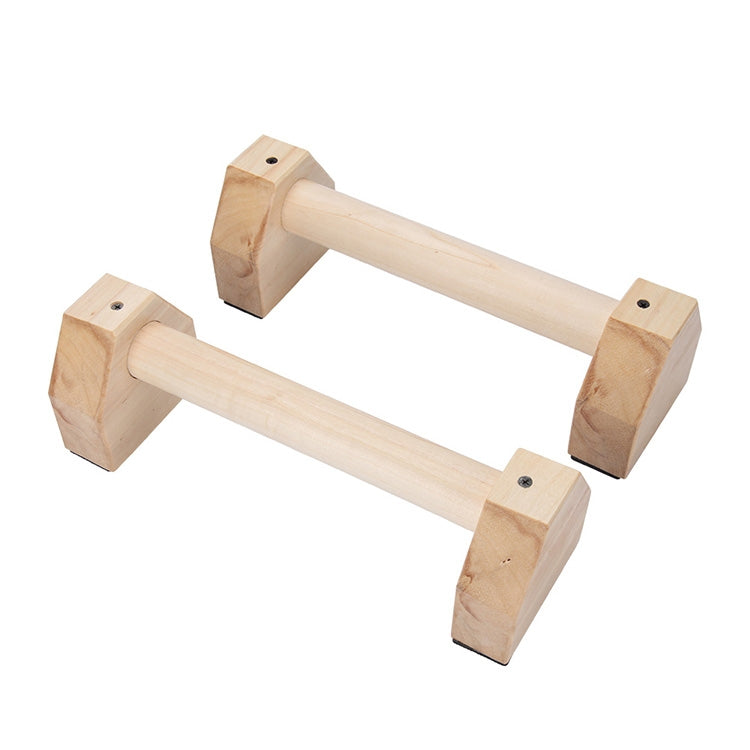 Two parallel wooden bars with block end bases and screw holes for hand placement