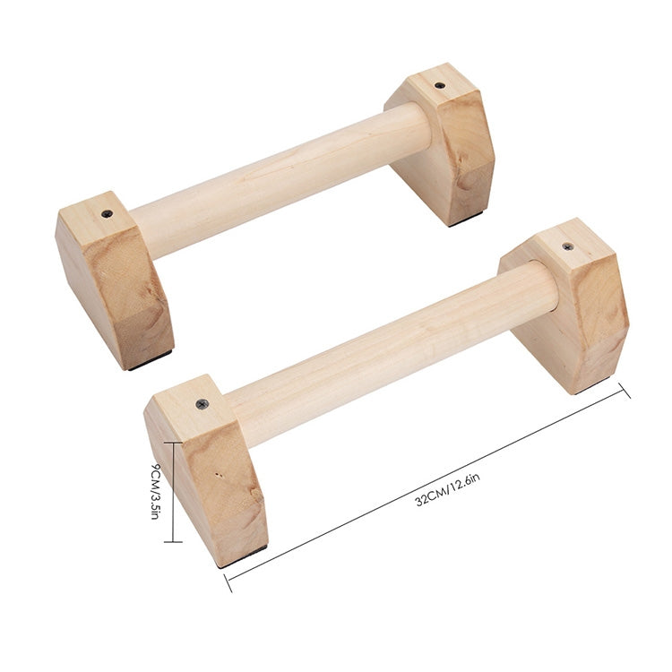 Two wooden push-up stand rods with hexagonal end supports and visible screw holes