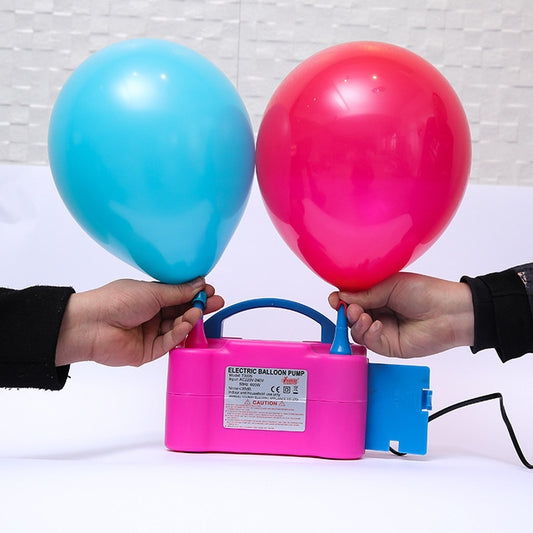 Portable electric double-hole balloon pump, pink body with two blue nozzles