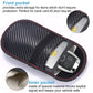 RFID key fob shielding pouch with inner pocket and card slots, carbon-fiber texture, red trim