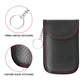 RFID key fob shielding pouch with sturdy metal keychain ring, carbon-fiber texture and red trim