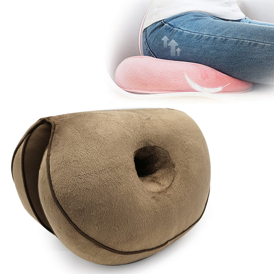 Coffee-brown memory foam hip lift seat cushion with contoured center cutout