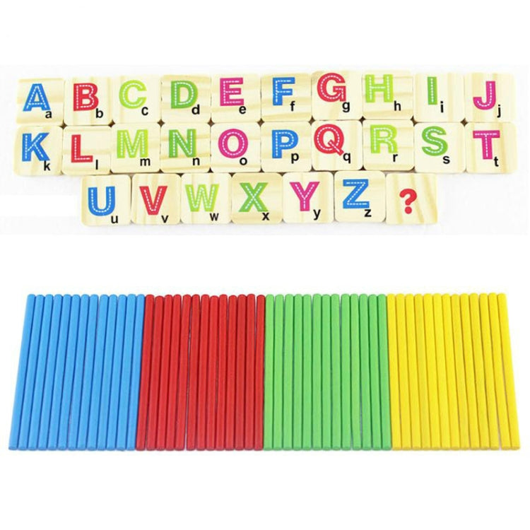 Montessori alphabet tiles and colored counting rods laid out for learning