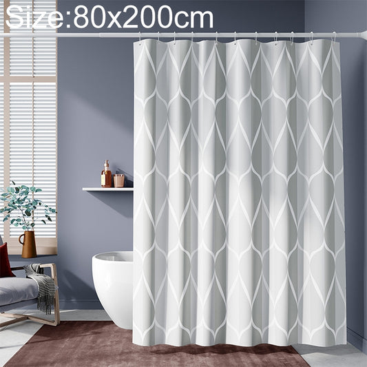 Waterproof shower curtain, light grey with white geometric pattern, 80x200cm