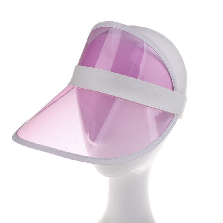 Adult transparent PVC sun visor cap with pink tinted shield and wide front brim