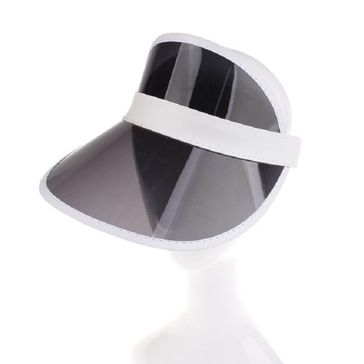 Transparent PVC sun visor hat with dark tinted shield and white trim