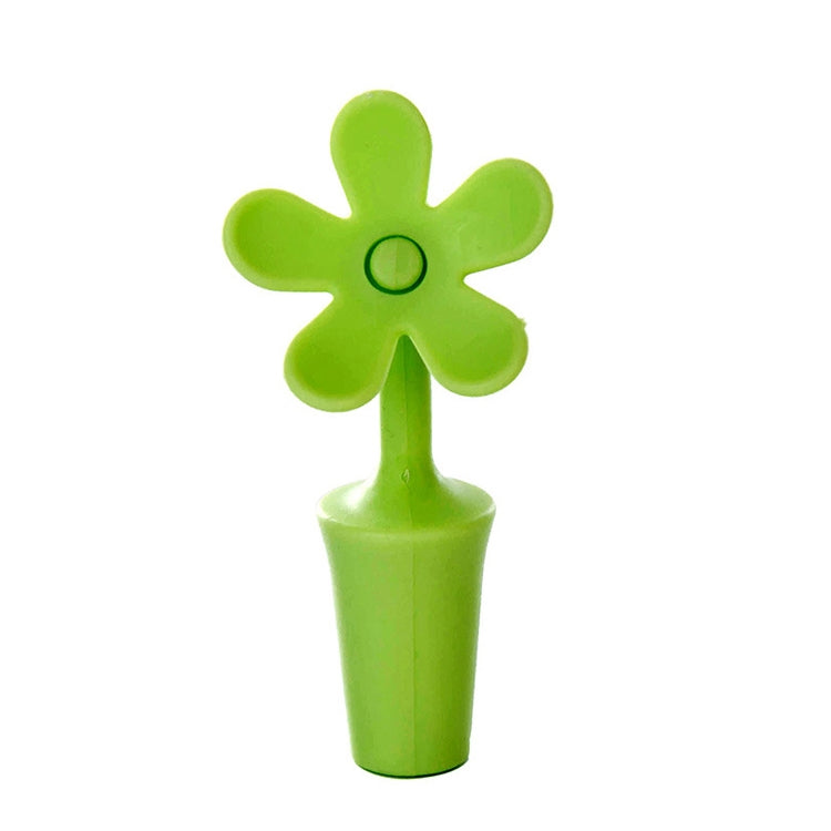 Green flower silicone bottle stopper, close-up of flower top and stopper stem