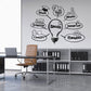 Black light bulb wall sticker with motivational word bubbles and icons