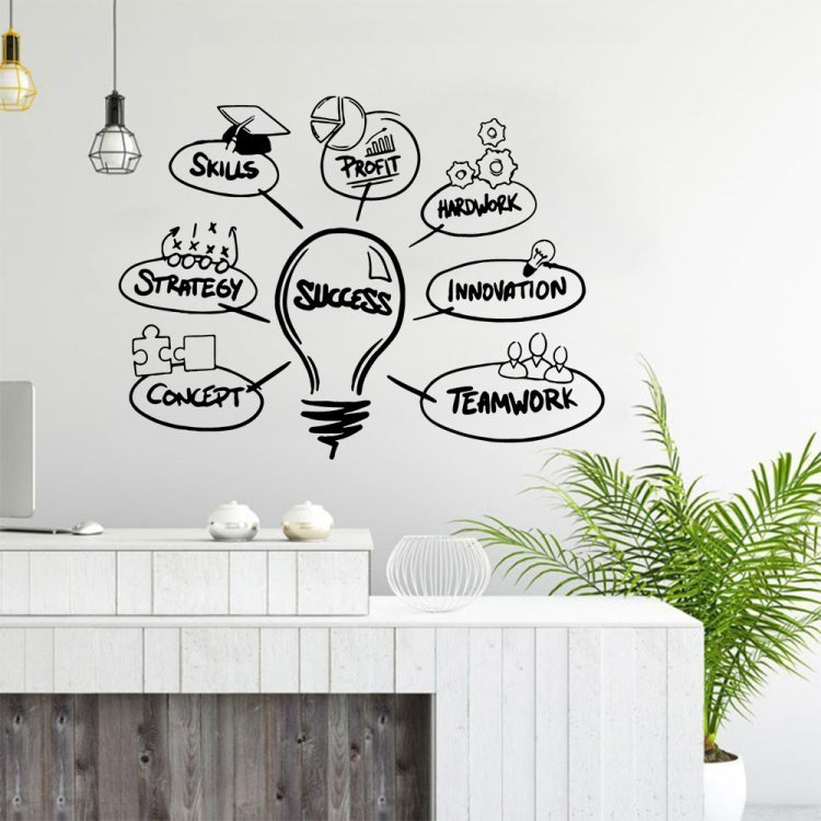 Black light bulb wall sticker with motivational word bubbles and icons