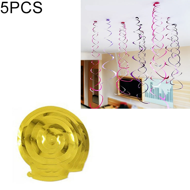 Gold spiral hanging PVC ornaments set of 5, round coil decoration