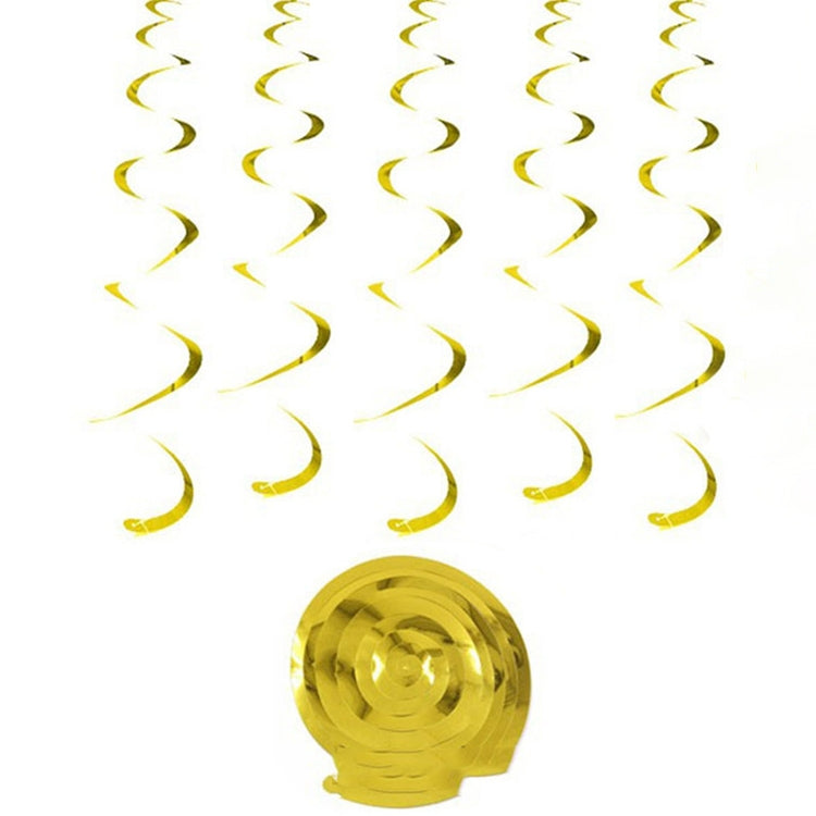 Gold spiral hanging PVC ornaments set of 5, hanging curled ribbon style