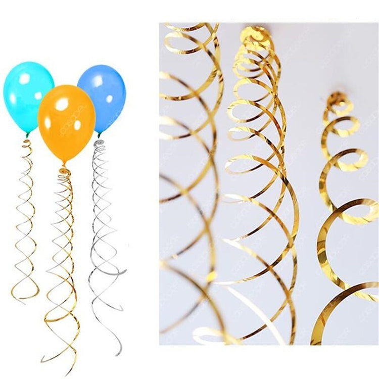 Blue and gold spiral hanging PVC ornaments set of 5, curled ribbon style