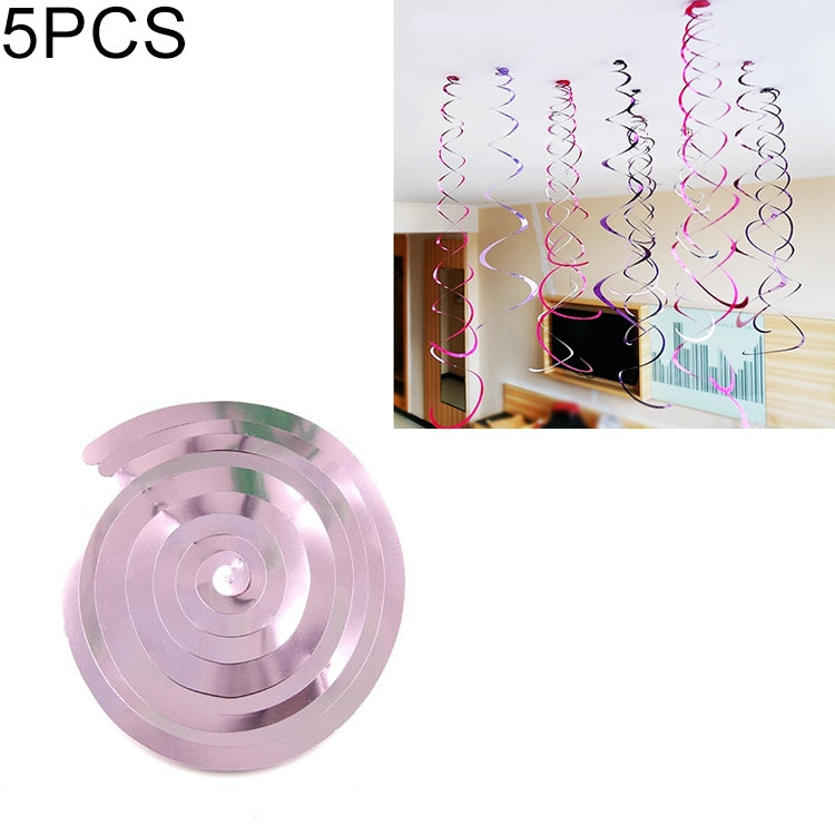 Rose gold spiral hanging PVC ornaments set of 5, shiny curled ribbon coils