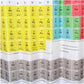 Shower curtain section showing periodic table rows with element symbols and numbers