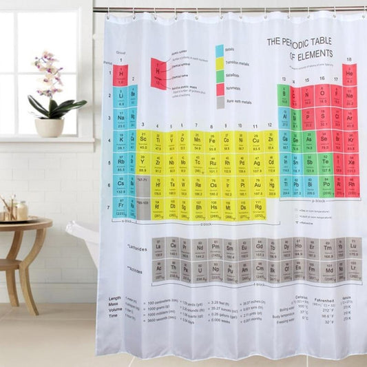Waterproof shower curtain with colorful periodic table element chart print