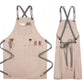 Beige thick canvas apron set with X-back straps, tool pockets, and front organizer