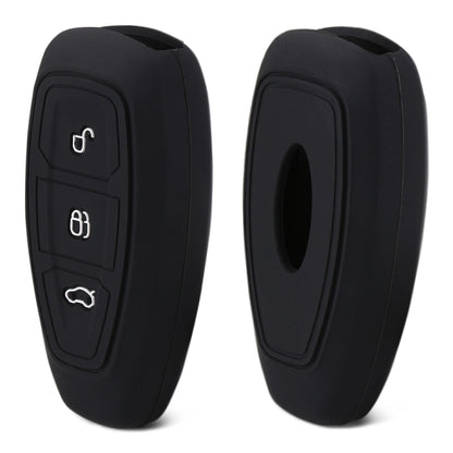 Black silicone car key cover with three button cutouts and metallic key icons