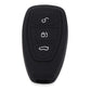 Black silicone key fob cover with three button icons on front and oval side opening