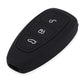 Black silicone key cover angled view showing three button icons on the face