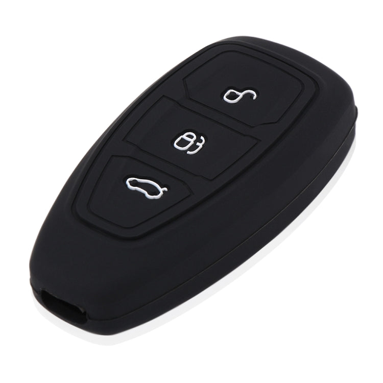 Black silicone key cover angled view showing three button icons on the face