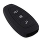 Black silicone key cover angled top view with three button icons and bottom side opening