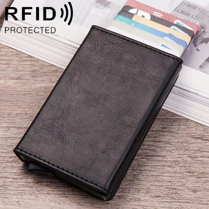 RFID card wallet with pop-up design, black faux leather cover