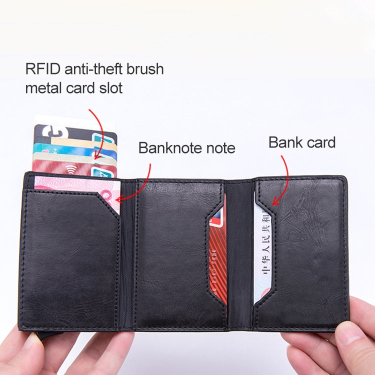 RFID card wallet, black faux leather interior with multiple card and note slots