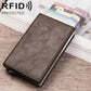 RFID card wallet with pop-up design, brown faux leather cover
